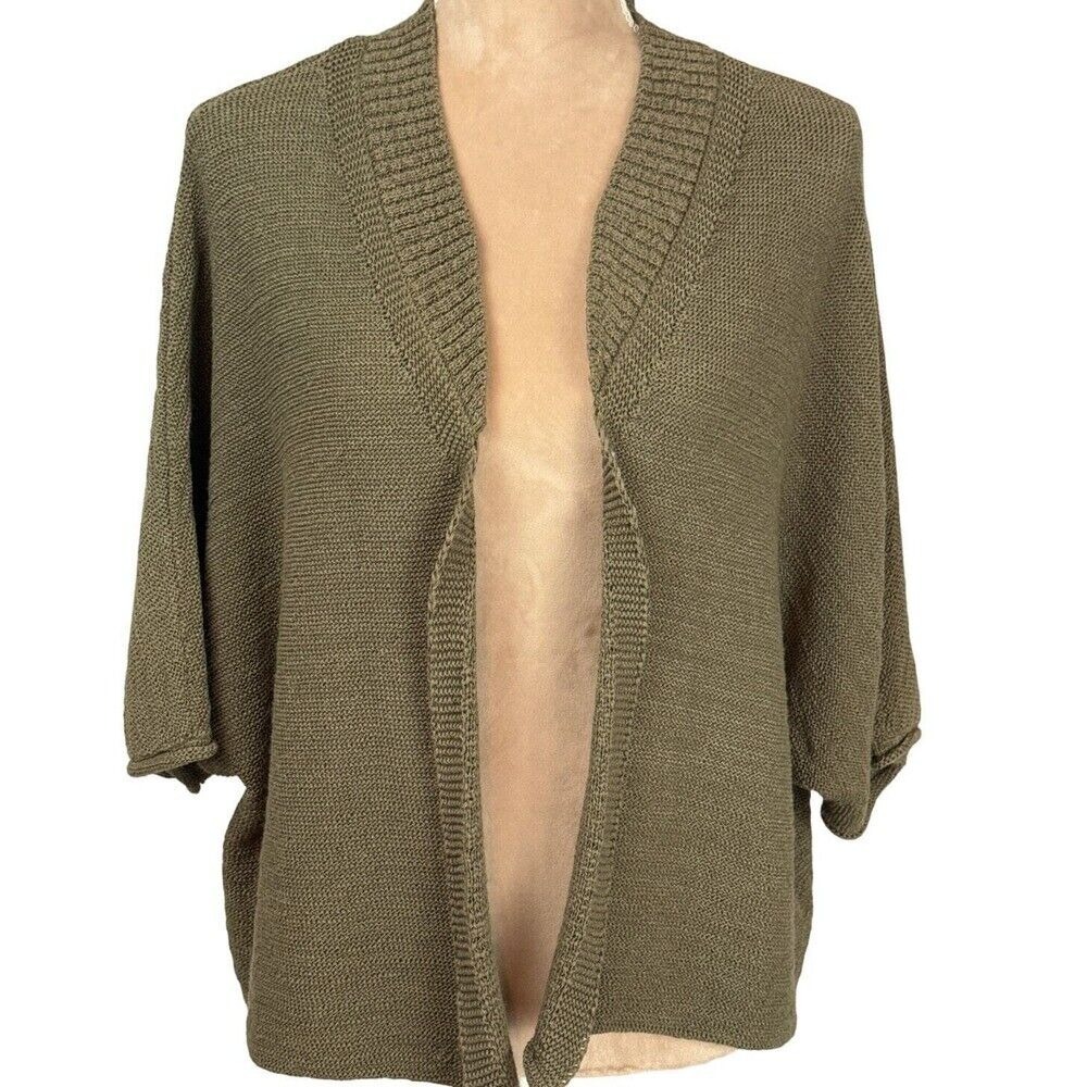Akemi + Kin Anthropologie Womens Sweater Short Kimino Sleeve Open Army Green O/S